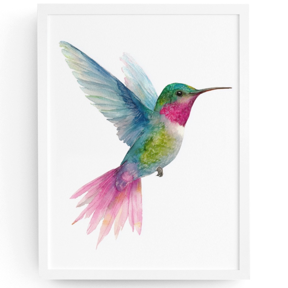 Watercolor Hummingbird Wall Art Print, Unframed - Enchanting Nature-Inspired